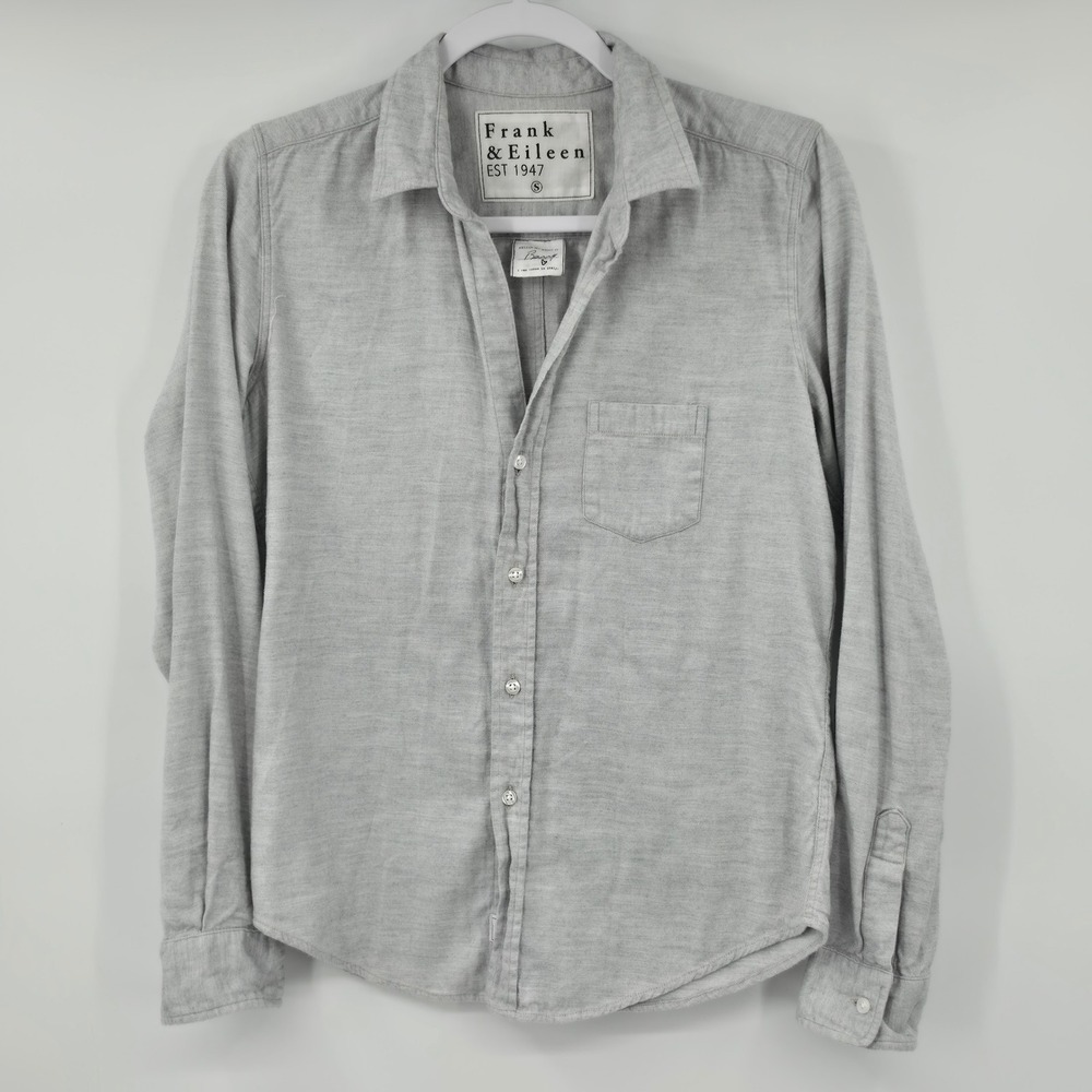 Frank & Eileen Barry Light Gray Herringbone Cotton Tencel Button Down Shirt S